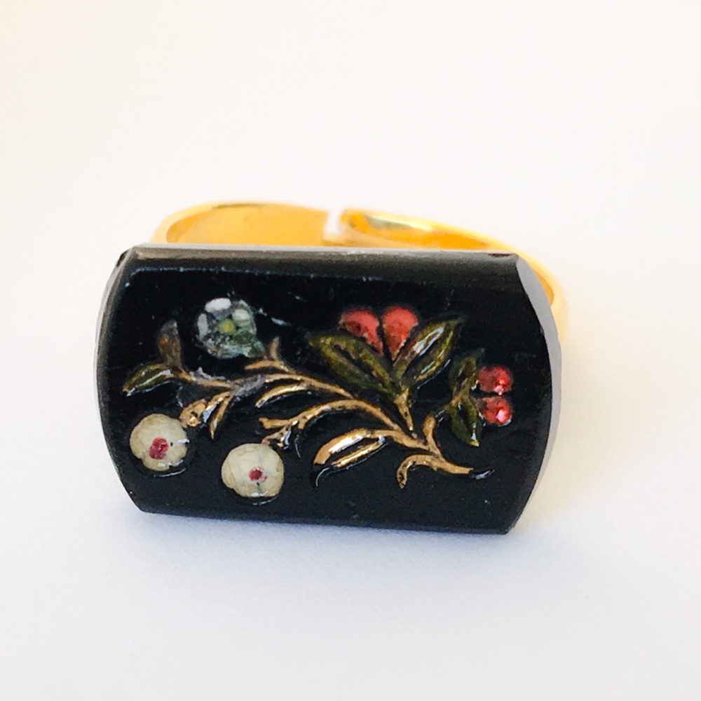 Etched cocktail ring from Victorian button